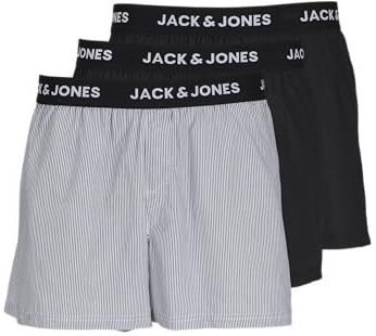 Jack & Jones Jacmario Woven Boxers 3 Pack, Zwart/Verpakking: zwart - strepen, XL