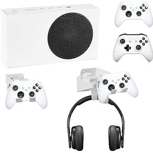 Wabracket Wall Mount Holder Bundle for XBOX Series S/One S/Xbox Series X, Double Controller Bracket with Charging Hole & Earphone Wall Mount, Space Saving Design with Charging Cable(White)