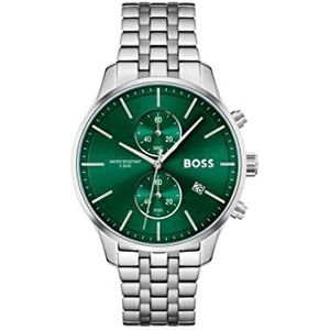 BOSS Chronograaf Quartz Horloge voor Mannen Associate Collectie met Roestvrij Stalen Armband, Groen, Link