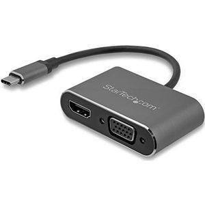 StarTech.com USB-C naar VGA en HDMI adapter - USB-C multiport adapter - 4K 30Hz - Space Grey - integr. kabel -