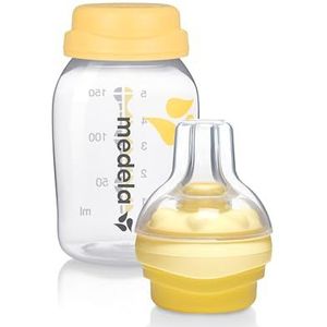 Medela Calma BPA-vrije speen met fles van 150 ml – voor de hele borstvoedingsperiode – ondersteunt het natuurlijke voedingsgedrag van de baby – met een vries- en koelkastbestendige fles