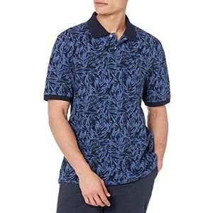 Amazon Essentials Men's Poloshirt van piqué-katoen met normale pasvorm (verkrijgbaar in grote en lange maten), Indigo Palmbladprint, L