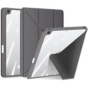 voor iPad 9e/8e/7e generatie (2021/2020/2019) iPad 10.2 inch PU lederen hoes met penhouder, ondersteuning auto wake/slaap magnetische scheiding verticale schermhouder acryl transparant