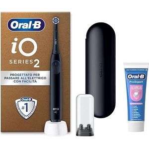 Oral-B Oplaadbare elektrische tandenborstel iO 2 zwart, 1 reservekop, 1 reisetui, 1 borstelkophouder + 1 tandpasta Oral-B