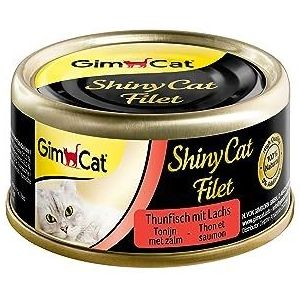 GimCat ShinyCat Filet tonijn met zalm - Kattenvoer met malse filet zonder toegevoegde suikers, voor volwassen katten - 24 blikken (24 x 70 g)