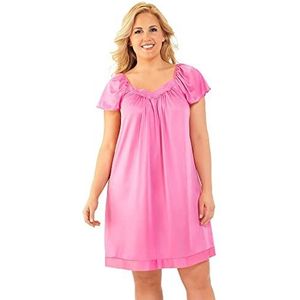 Exquisite Form 30109 Nylon Tricot Flutter Mouwen Korte Knielengte Nachtjapon voor dames, Geparfumeerde roos, M