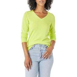 Amazon Essentials Dames Classic-Fit Lichtgewicht Lange Mouw V-hals Trui (Verkrijgbaar in Grote Maat), Neon Geel, X-Small