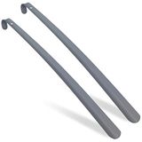 Relaxdays schoenlepel set van 2, 58 cm lang, grote metalen schoentrekker, ophangoogje, voor schoenen, laarzen, grijs