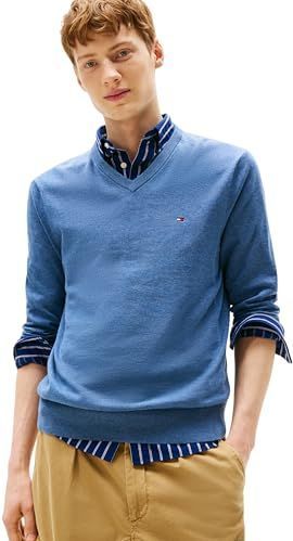 Tommy Hilfiger - ESSENTIAL COTTON V NECK - Gebreide Trui - Petrol Blue Heather - Lange Mouwen