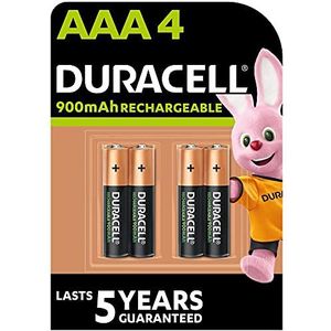 Duracell Oplaadbare AAA-batterijen (4 stuks), 900 mAh NiMH, vooraf opgeladen, onze oplaadbare batterij met de langste levensduur