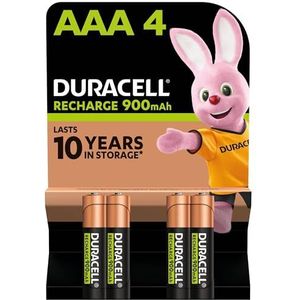 Duracell Oplaadbare AAA-batterijen (4 stuks), 900 mAh NiMH, vooraf opgeladen, onze oplaadbare batterij met de langste levensduur
