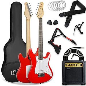3rd Avenue XF 3/4 formaat elektrische gitaar, ultieme kit met 10W versterker, kabel, statief, gigbag, gitaarband, reservesnaren, plectrums, capo - rood
