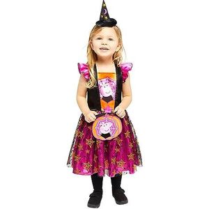 amscan - Kinderkostuum Peppa Pig heksen, jurk, hoed, tas, themafeest, carnaval, Halloween