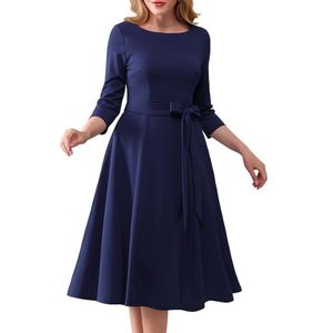 DRESSTELLS dames cocktailjurk met ronde hals, midi-lengte feestelijke 3/4 mouw vintage petticoatjurk Navy XL