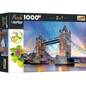 Trefl 10654 Set 2in1 Puzzel + Sorteerder, 1000 stukjes Puzzel Regenboog over Tower Bridge, 6 Tray Puzzel Sorteerder, Stapelen, Sorteren, Dragen en Opbergen, Creatief Vermaak