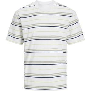 Jack & Jones Jcolotus Stripe Tee SS Crew Neck, wit/strepen: woestijn/blauw/limoen, XL