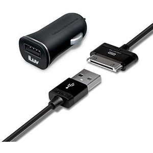 iLuv MobiSeal Combo autolader, micro-USB, met synchronisatiekabel voor Samsung Galaxy S III/S4/Note/Smartphones, Android, 2,1 A, zwart