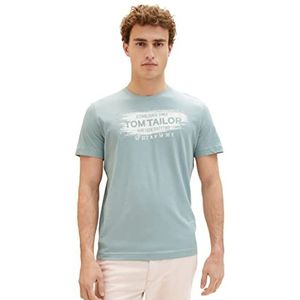 TOM TAILOR Heren T-shirt met logo-print, 28129 - Light Ice Blue, XXL