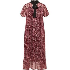 faina Dames midi-jurk met luipaardprint naemi jurk, rood, XL, Rot, XL