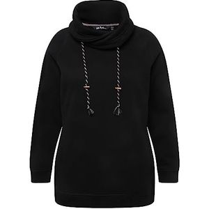 Ulla Popken Dames sweatshirt, brede opstaande kraag, koord, raglanmouwen sweatjack, zwart (71396310), 42/44
