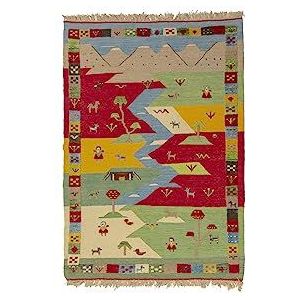 Modern tapijt Persian Flat GABBEH Home & Living 145 x 100 cm wol in plantaardige kleur, ideaal voor elk type omgeving: Keuken, badkamer, woonkamer, slaapkamer