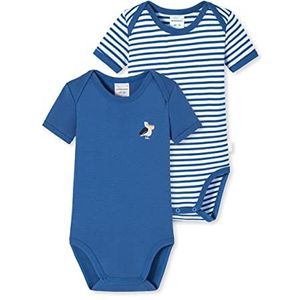 Schiesser Babyjongens 2-pack body's halflange mouwen peuter ondergoed set, blauw wit patroon, 68, Blauw wit met patroon, 68 cm