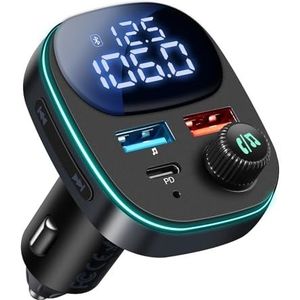 Hoppac Bluetooth FM-zender, Bluetooth-adapter Auto PD 30W en QC 3.0, Bluetooth 5.3 sigarettenaansteker met led-display, Bluetooth-zender voor auto, handsfree bellen naar muziek luisteren