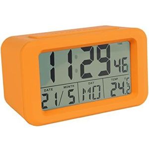 Fisura - Digitale led-klok met datum- en temperatuurweergave, 2 wekkers, snooze-knop, 2 AAA-batterijen, ABS-rubber, afmetingen: 12 x 5,5 x 7 (Geel)