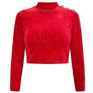 ECY dames fluwelen shirt met glitter, rood, L