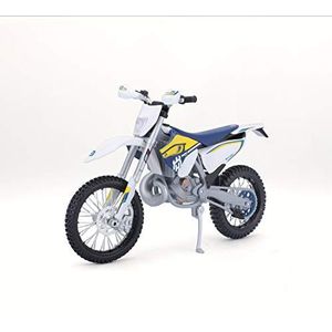 Maisto Husqvarna FE 501: origineel motormodel 1:12, met beweegbare standaard, vering en vrij rollende wielen, 17 cm, blauw-wit (5-16921)