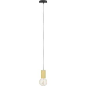 EGLO Koord hanglamp Pozueta 1, pendellamp boven eettafel, koordhanger met E27 fitting, eettafellamp van zwart metaal en natuurlijk hout, lamp hangend voor woonkamer, Ø 6,5 cm
