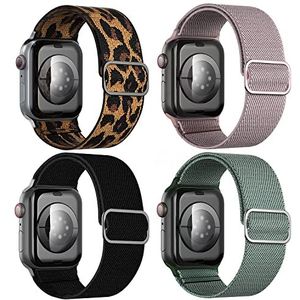 Compatibel met Apple Watch armband 45 mm 44 mm 42 mm, dames en heren, stretchy nylon Solo Loop armbanden met opbergtas voor Apple Watch SE/7/6/5/4/3/2/1, verstelbare sportarmband, 4 verpakkingen