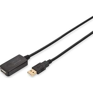 DIGITUS Actieve USB 2.0 verlengkabel - Repeater kabel - USB A male naar USB A female - 5 m - 480 Mbit/s - Plug & Play - Voeding via USB - Zwart