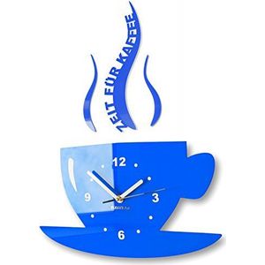 Mok Tijd voor koffie Moderne keuken wandklok, 3D romans, wandklok deco (blauw)