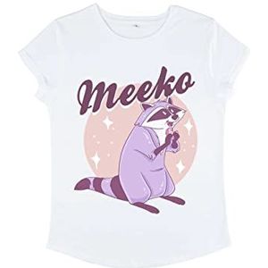 Disney Dames Pocahontas-Pastel Meeko Organic Roll Sleeve T-Shirt, Wit, S, wit, S