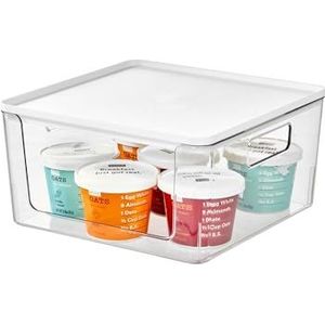 iDesign Opbergbox met handgrepen, open voorzijde, opbergdoos met deksel, veelzijdig inzetbaar als keukenopslag of badkamerorganizer, van gerecycled kunststof, wit