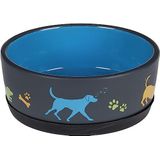 Voer- en waterbak voor honden Cori, keramiek, blauw, rond, antislip, 500 ml, 14 x 5,5 cm