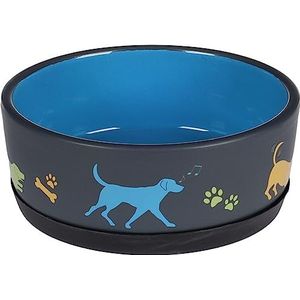 Voer- en waterbak voor honden Cori, keramiek, blauw, rond, antislip, 500 ml, 14 x 5,5 cm