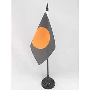 Zwart met Oranje Cirkeltafelvlag 15x10 cm - raceofficier - Racing Desk Vlag 15 x 10 cm - Zwarte plastic stok en basis - AZ FLAG