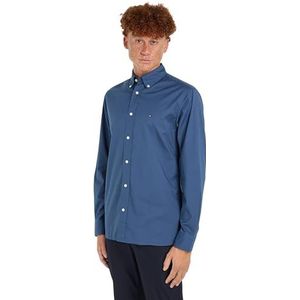 Tommy Hilfiger Poplin overhemd met lange mouwen voor heren, Egeïsche Zee, XS