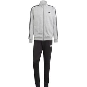 adidas Heren Basic 3-Stripes Fleece Trainingspak, S, Medium Grijs Hei/Zwart, S