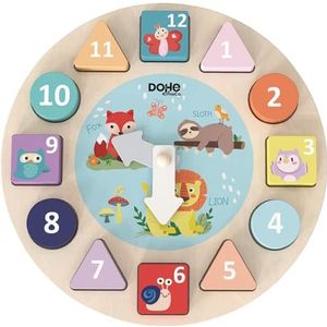 DOHE Educa Horloge voor het sorteren van vormen, 12 geometrische houten blokken, beweegbare naalden, educatief spel voor kinderen en baby's, Montessori-methode, school- en leermateriaal