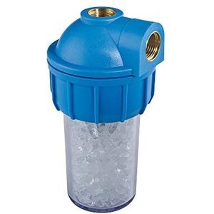 Antikalkfilter voor verwarmingstoestellen. Inhoud: filterhuis en polyfosfaatsteenlading die kalkaanslag in boilers, leidingen en kachels in huis voorkomt. Bbagua.