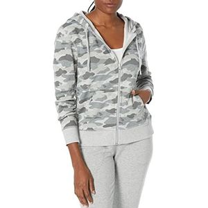 Amazon Essentials Women's Fleecetrui van Franse badstof met volledige ritssluiting (verkrijgbaar in grote maten), Grijs Camo, L