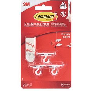 Command 17008 plafondhaken, tot 225 g draagvermogen, 3 haken, 4 strips