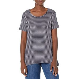 Amazon Essentials Dames Relaxed-Fit T-shirt met korte mouwen en ronde hals en swing (verkrijgbaar in grote maten), marinewitte streep, Large