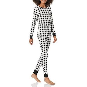 Amazon Essentials Katoenen pyjamaset voor dames (verkrijgbaar in grote maten), zwart/wit, buffelpatroon, L