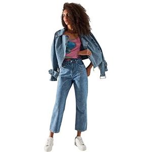 Trendyol Dames Vrouw Normale Taille Papa Jeans, Blauw, 62