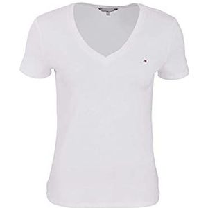 Tommy Hilfiger Slim effen overhemd met V-hals voor dames, Kleur: wit, XXS