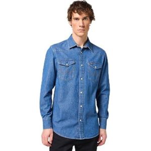 Wrangler Heren Ls Western Shirt, Barrel Blue, M